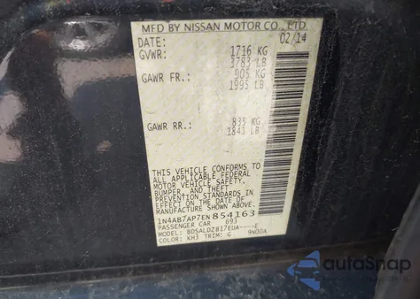 2014 Nissan Sentra Fe+ S/Fe+ Sv/S/Sl/Sr/Sv from USA, damaged, VIN 1N4AB7AP7EN854163
